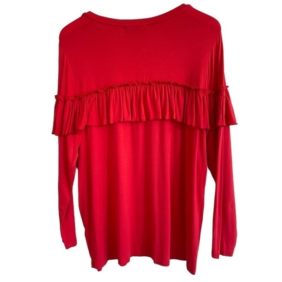 NWT Eloquii Red Ruffled Yoke Long Sleeve Tee, Size 14/16 - Picture 6 of 8